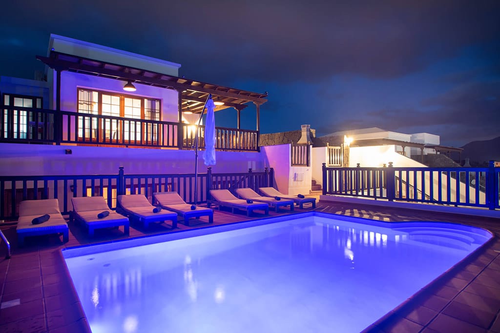 Playa Blanca Villa Vista Rey swimming pool night