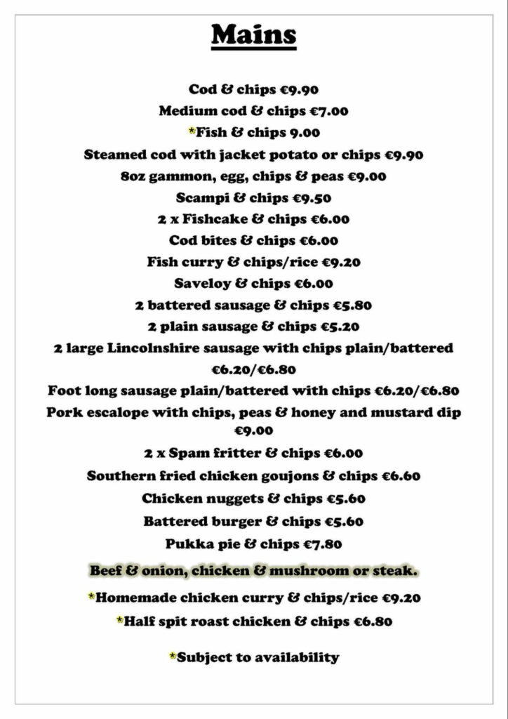 Plaice in the Sun menu 1